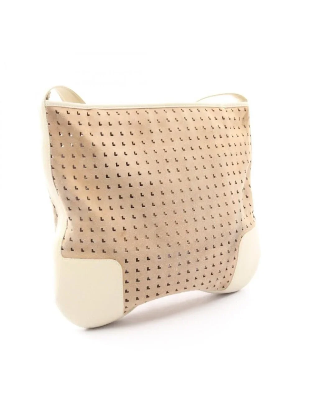 Loewe Shoulder Bag Perforated Brown Ivory Suede Leather Anagram